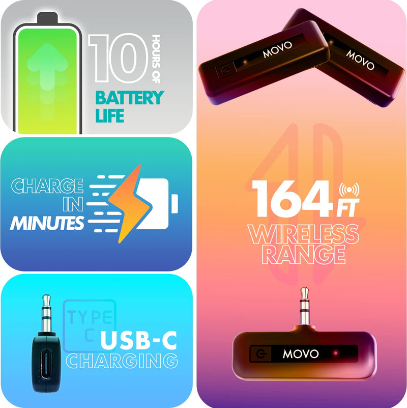 [AUSTRALIA] - Movo Mini-Duo Wireless Microphones for Cameras, Wireless Camera Mini Mic - 3.5mm Lapel Microhone for Sony, Canon, and Nikon DSLR - 2.4Ghz Transmitter 2 Transmitters 