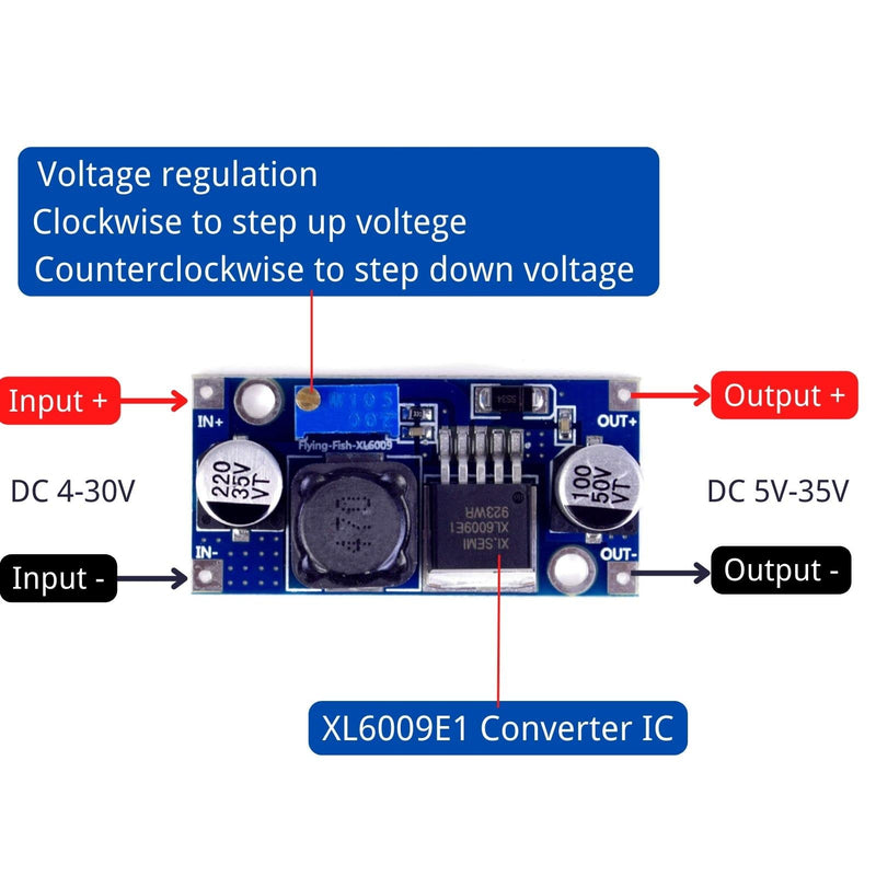 XL6009 DC-DC Buck Converter Module, 3~32V to 5~35V 4A Adjustable Step Up Voltage Regulator DC Converter Module for Arduino Raspberry DIY Projects Crafts