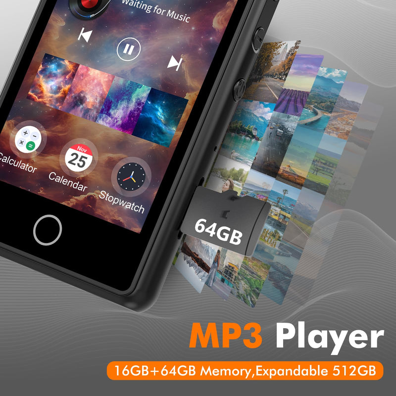 [AUSTRALIA] - 80GB MP3 Music Player with Bluetooth, 3-inch Portable MP4 Player Support All Formats Video with Built-in Speaker, FM Radio, Video, E-Book, Recording. Expandable up to 256GB, Black 