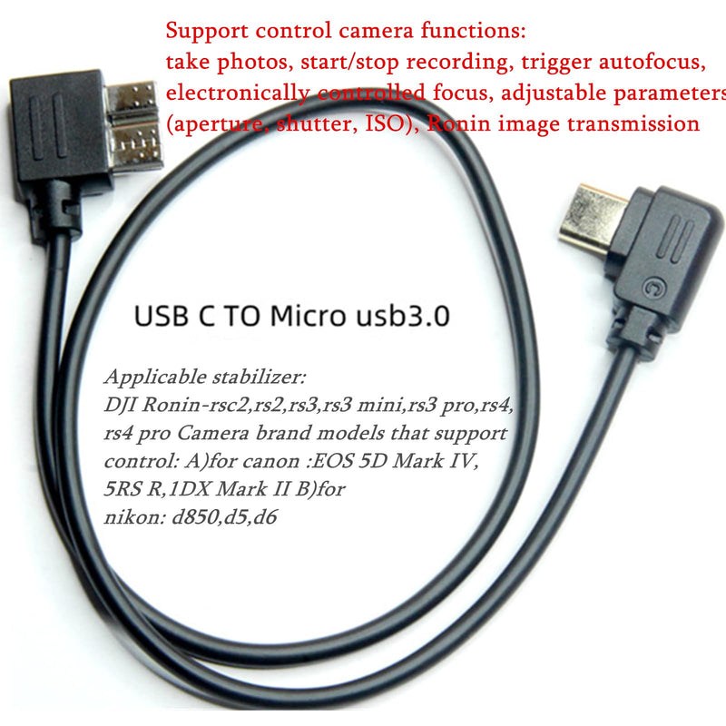 [AUSTRALIA] - for canon 5d4 release cable nk d850 cable Dji Ronin R cable to-Rs2 rsc2 rs3 rs4 Handheld stabilizer camera connection cable d850 camera control cable/shutter release connection cable (Micro 3.0-USB) Micro 3.0-USB 