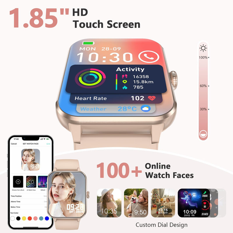 Blackview 2026 Fitness Tracker (Answer/Make Calls), 1.85'' Smart Watch for Men and Women with Heart Rate/Sleep Monitor/2 Straps, 100+ Sports Modes, IP68 Waterproof Activity Tracker for Android/iPhone