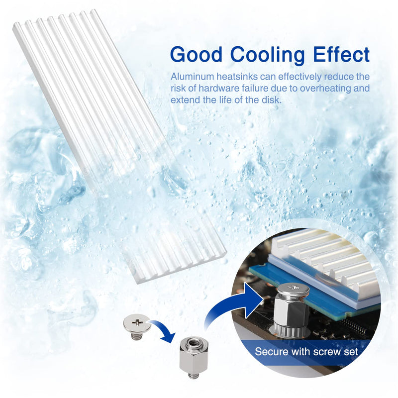 4 Pack M.2 SSD Heatsink VooGenzek Aluminum Heatsink with M.2 SSD Screws and Heat Conductive Silicone Pads for M.2 Heatsink Laptops and Desktops, 70x22x3mm, Silver Silver - 70X22X3 mm