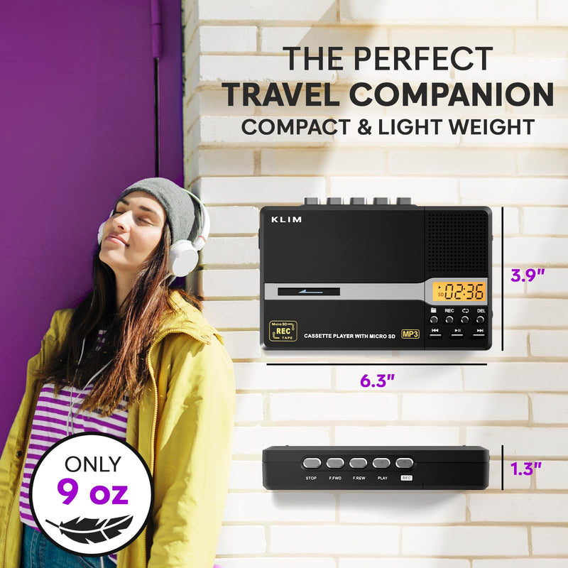 [AUSTRALIA] - KLIM K10 Portable Cassette Tape Player & Tape Recorder, Cassette to MP3 Converter + Built-in Microphone & Speaker + USB PC Transfer + Battery/USB Powered + 8GB SD Card + Earphones 