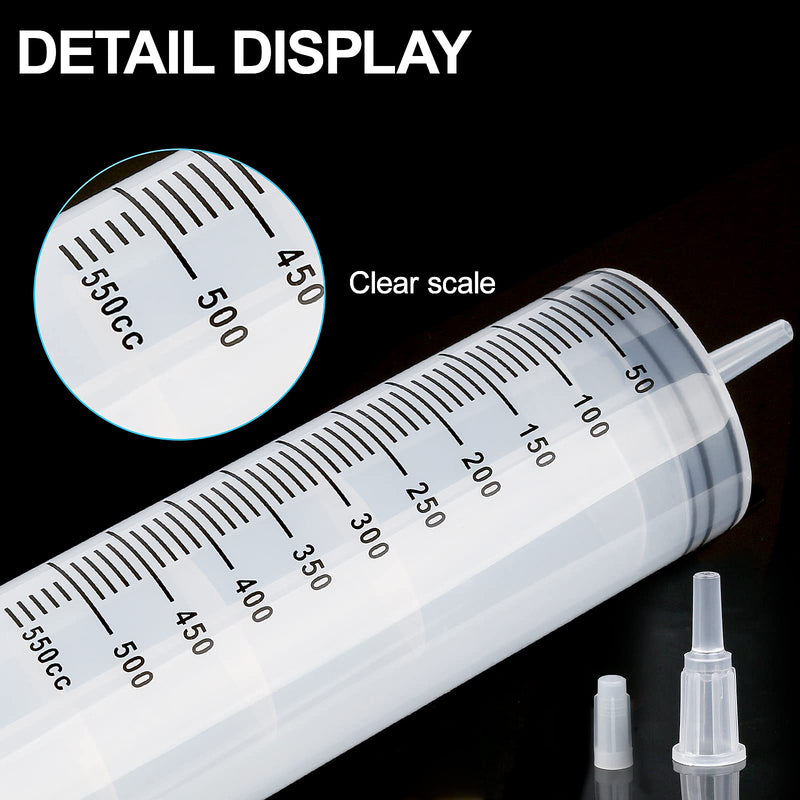150/250/350/550 ml Syringe with Plastic Tubes, Reusable Plastic Syringe for Oil or Glue Applicators, Experiments, Pet Feeding, Industrial Applications (550 ml) 550ml