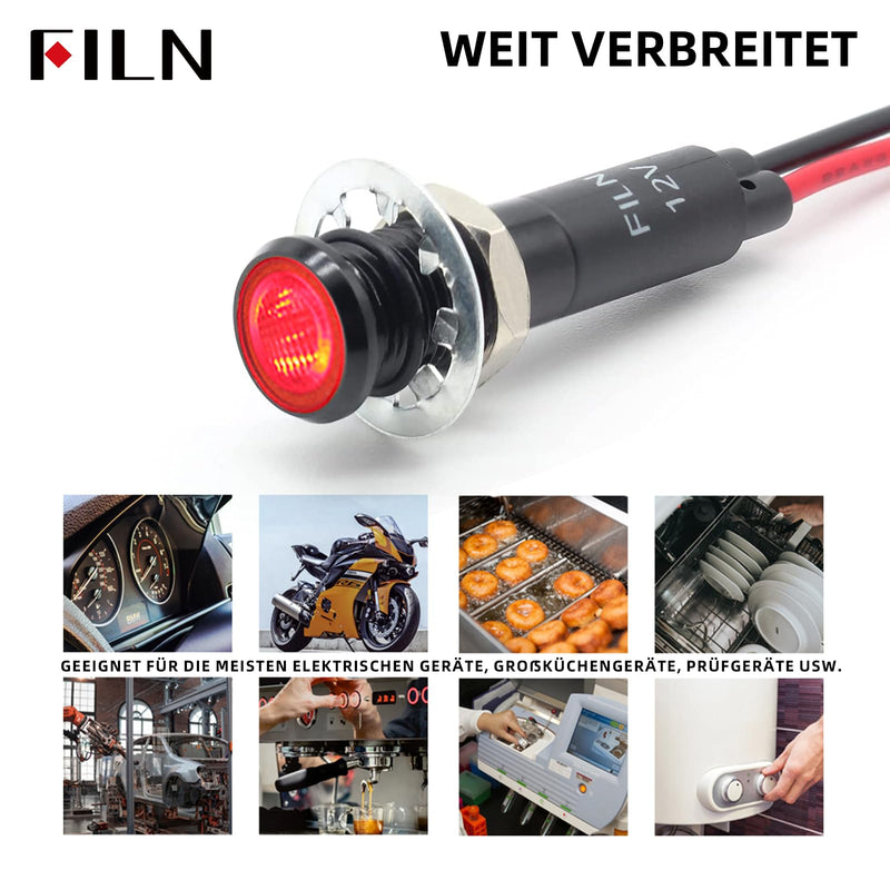 FILN 5 Pieces 8 mm (5/16 Inch) 220 V LED Indicator Light Waterproof Pilot Signal Lamp Indicator Light Metal Panel Lights (220 V Black Anodised Yellow, Pack of 5) Schwarz eloxiert-220V