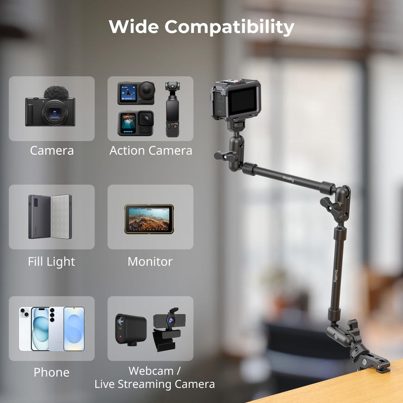 [AUSTRALIA] - SMALLRIG 22" Magic Arm Clamp, Overhead Phone Mount Holder Stand, Flexible Desk Camera Mount, Articulating Friction Boom Arm, for POV Shot, Filming, Light, Webcam, Action Camera Double Ball Joints 