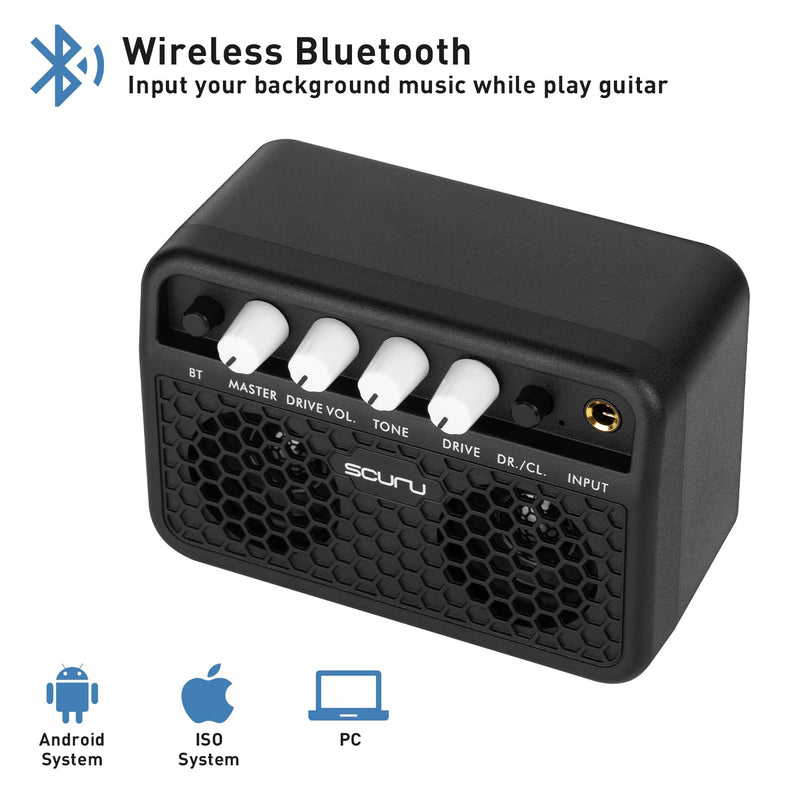 Caline Guitar Mini Amp, 5W Rechargeable Bluetooth Guitar Amplifer Combo for Desktop Practice, Dual Channel,with Headphone Jack, Black