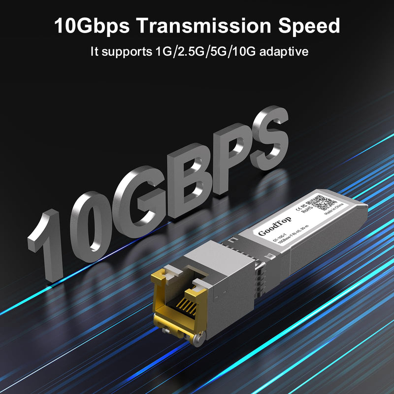 10G SFP+ to RJ45 Transceiver up to 30m, 10GBase-T RJ45 SFP+ Copper Module | GoodTop SFP to RJ45 |1G/2.5G/10G Adaptive | SFP to Ethernet | Plug and Play | Hot Pluggable