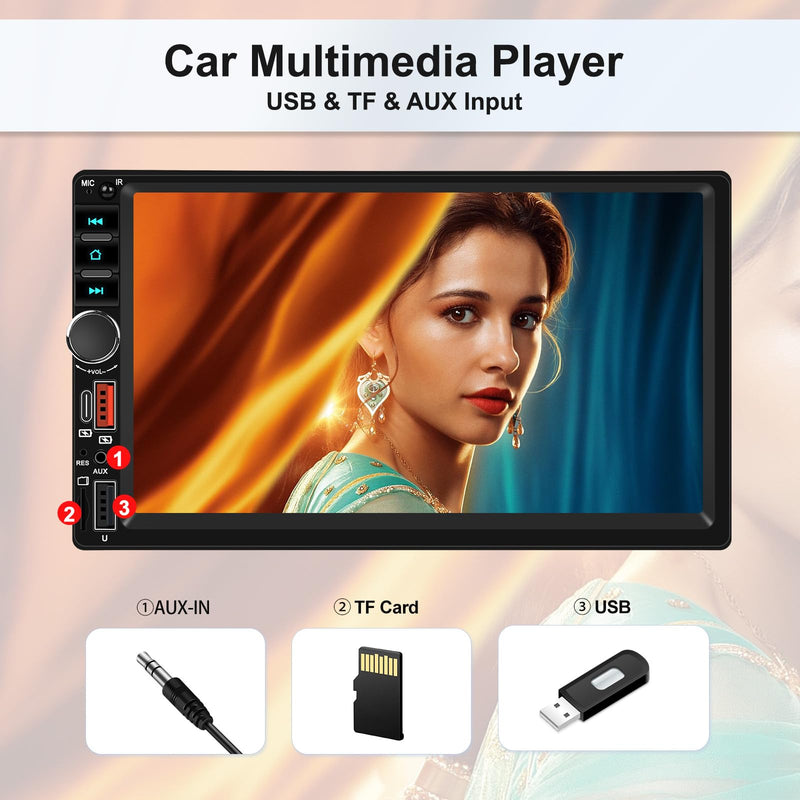 Double Din Car Stereo with Wireless Carplay Android Auto, 7 inch IPS Touch Screen Car Radio Bluetooth Hands-Free Online Video Mirror Link FM Radio EQ USB/SD/AUX Input SWC 7-Inch (New)