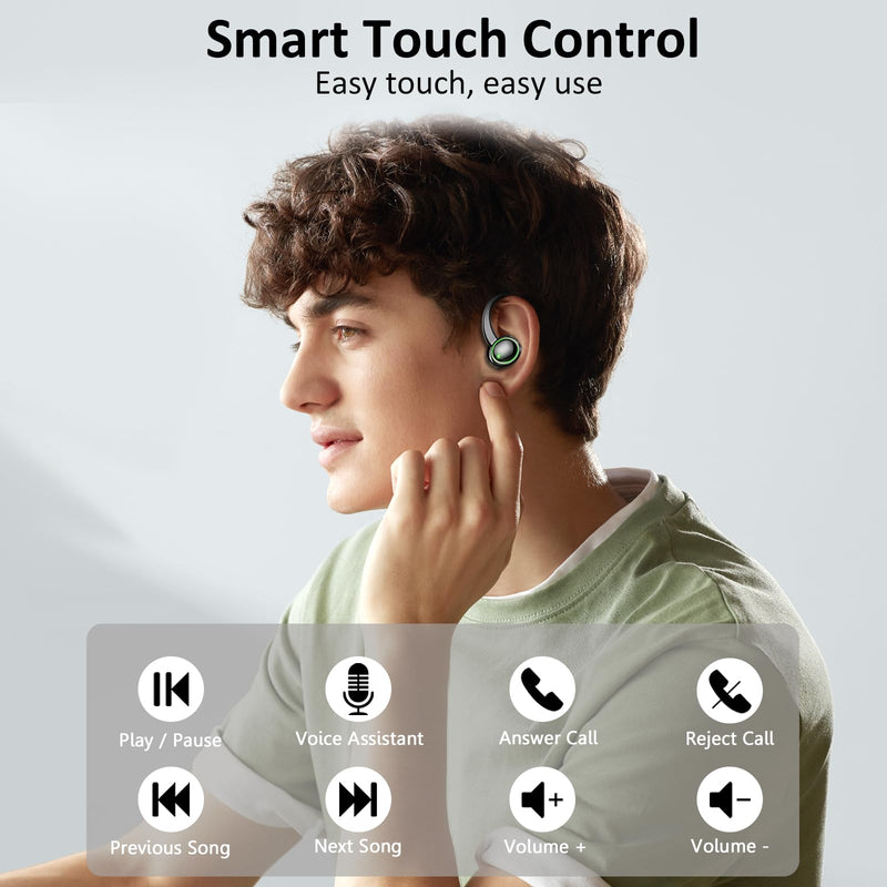 Wireless Earbuds Sports, Bluetooth 5.4 Headphones Hifi Stereo, IP7 Waterproof, Over Ear Buds with 50H Playback, Earhooks Design, ENC Noise Cancelling Mic, Fitness Headset for Gym Running Workout Dark Black