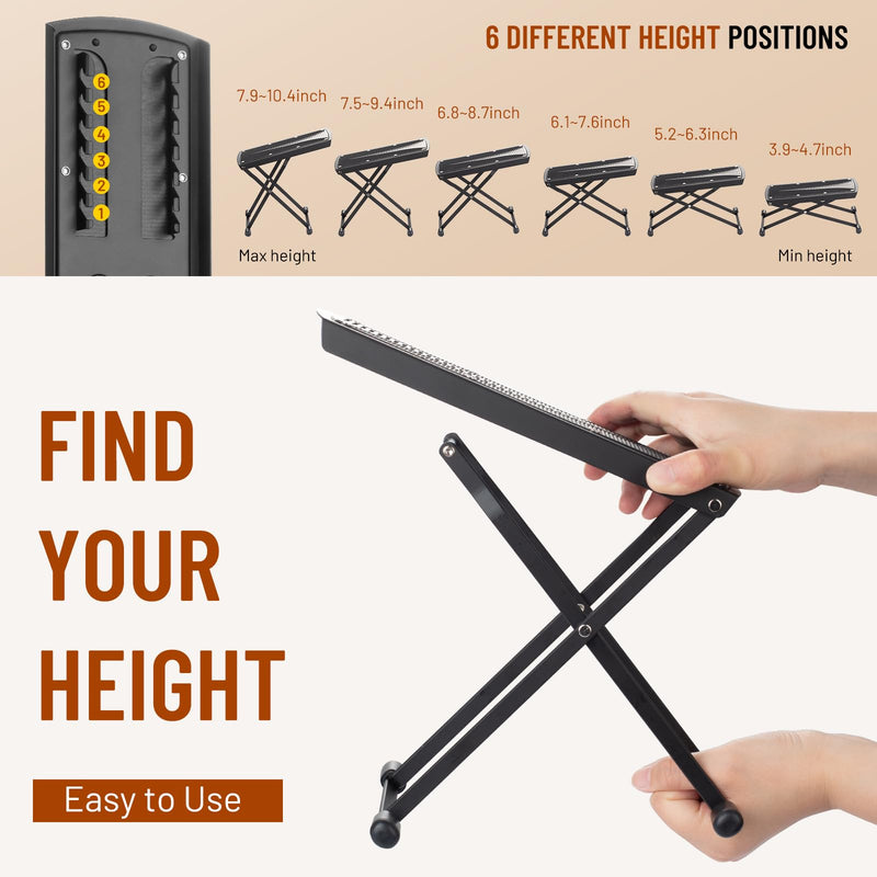 CAHAYA Guitar Foot Stool: 6 Position Height Guitar Foot Rest Folding Extra Stable Foot Rest Stool with Rubber Feet and Non-Slip Rubber Pad for Classical Guitar Player CY0337 Triangle Pattern