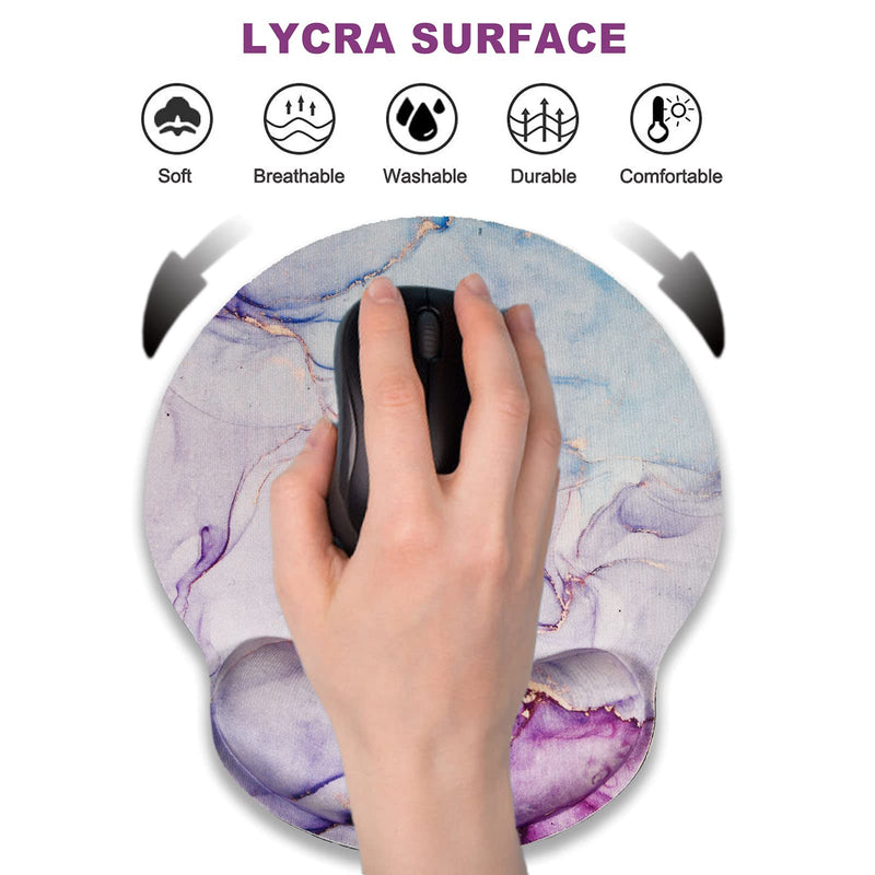 Ergonomic Mouse Pad with Wrist Rest Support Gel, ArtSo Non Slip Rubber Base Pad Computer PC Laptop Women Men Mousepad for Home, Office, Gaming, Working Easy Typing, Pain Relief, Purple Blue Marble Pink Blue Marble