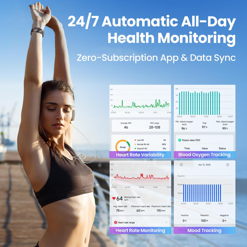 Screenless Fitness Tracker Heart Rate Sleep Monitor for iOS Android | IP68 Waterproof Activity Tracker with 2 Elastic Braided Bands, Long Battery Life, Step Counter and Auto Health Tracking