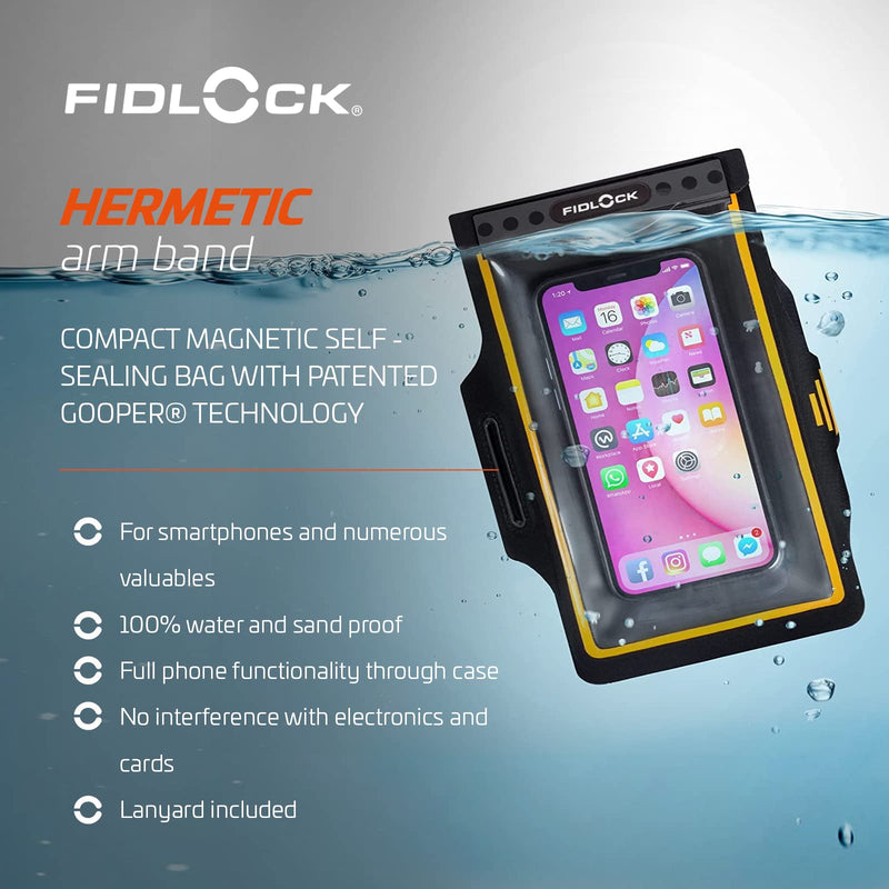FIDLOCK Hermetic Armband Phone Dry Bag - Waterproof Pouch for Cellphone with Magnetic Self-Sealing Fidlock Closure, Full Touch Functionality through the Case with Optional Arm Width Extension Included