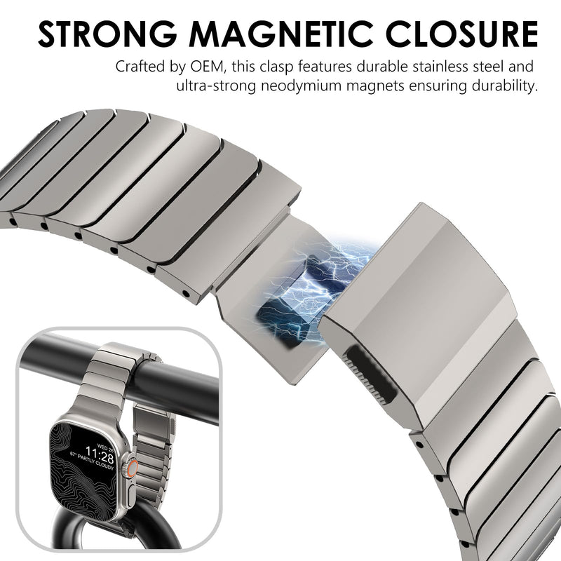 NewWays Grade 2 Titanium Link Bracelet for Apple Watch Ultra 3 2 1 49mm Series 11/10 46mm 45mm 44mm Series 4 5 6 7 8 9 10 11 SE Magnetic Clasp Strap Sport Metal Band for Men 44/45/46/49mm