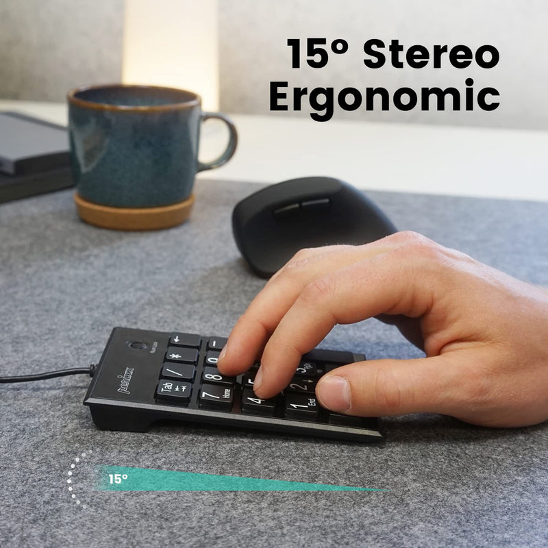[AUSTRALIA] - Perixx PPD-202 Wired 19 Keys Slim Numeric Keypad, Big Print Font, Silent Notebook Scissor Key Number Keypad with Tab Key and Num Lock, Black USB only 