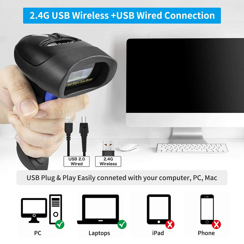 Wireless 1D 2D Barcode Scanner with Stand, NetumScan Portable Automatic QR Code Scanner Supports Screen Scan Handheld CMOS Image Bar Code Reader with USB Receiver for Warehouse POS and Computer 1D & 2D Barcode Scanner