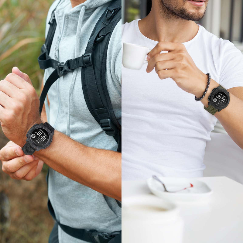 Rugged Nylon Watch Band Compatible with Garmin Instinct 1/2/3/E 45mm Strap | For Garmin Instinct watch band with perforated lightweight, breathable fabric nylon helps air flow and dries quickly 3 Pack: Black+Khaki+Green (Black buckle)