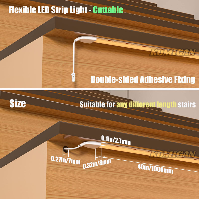 4 Pack Cuttable COB LED Strip Lights with 16.4ft Long Extension Cable Used for Indoor LED Stair Lights (40 inch, Warm White 3000K) 40 Inch