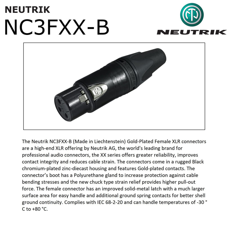 12 Foot - WBC-PRO-Quad Ultra-Silent Ultra-Flexible Balanced Star-Quad Cable with Neutrik Male & Female XLR Plugs & Black Tweed Jacket