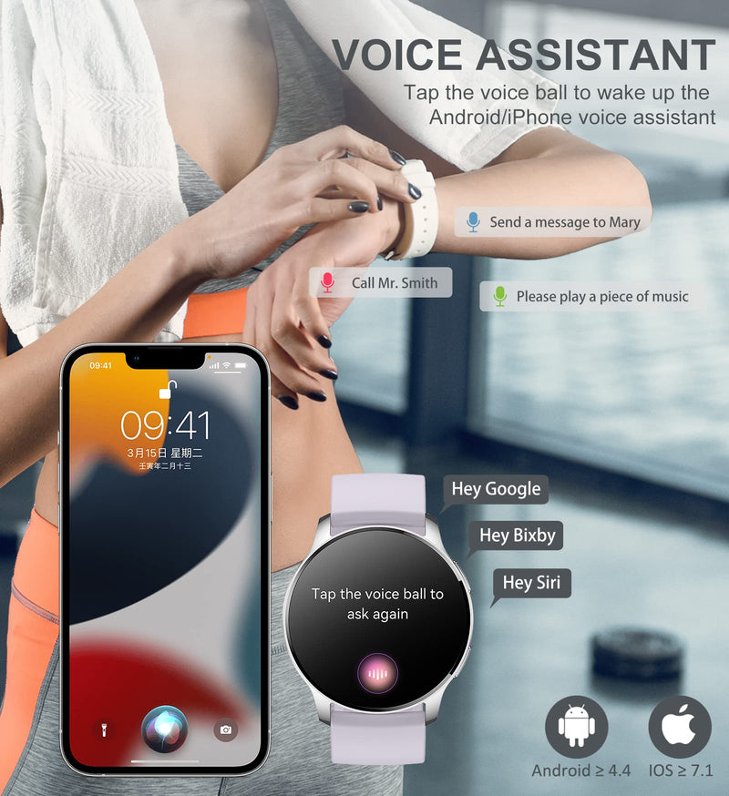 Smart Watch for Women (Answer/Make Call), Fitness Tracker for Android and iOS Phones Waterproof Smartwatch with 1.32" HD Full Touch Screen AI Voice Control Heart Rate Sleep Monitor Pedometer, Silver Silver-New