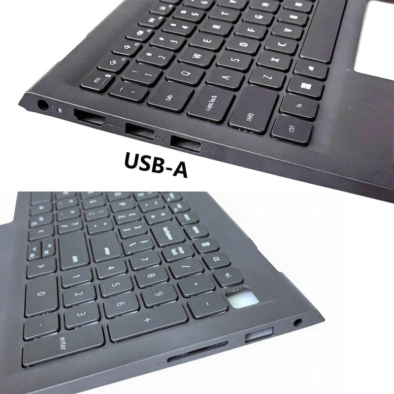 Replacement Upper Case Palmrest for Dell Inspiron 15 3510, 3511 | for Dell Inspiron 15 3515, 3520, 0418CV, 418CV, USB-A Port, US Layout Keyboard, Black Plastic Top Cover Black Backlit