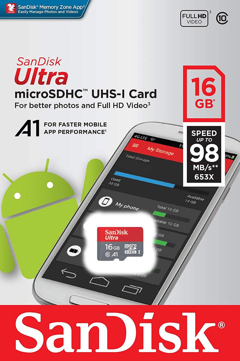 SanDisk 16GB Ultra Micro SD Memory Card Class 10 Works with Canon Ivy CLIQ+, Ivy CLIQ, Instant Film Camera (SDSQUAR-016G-GN6MN) Bundle with (1) Everything But Stromboli SD & MicroSD Card Reader