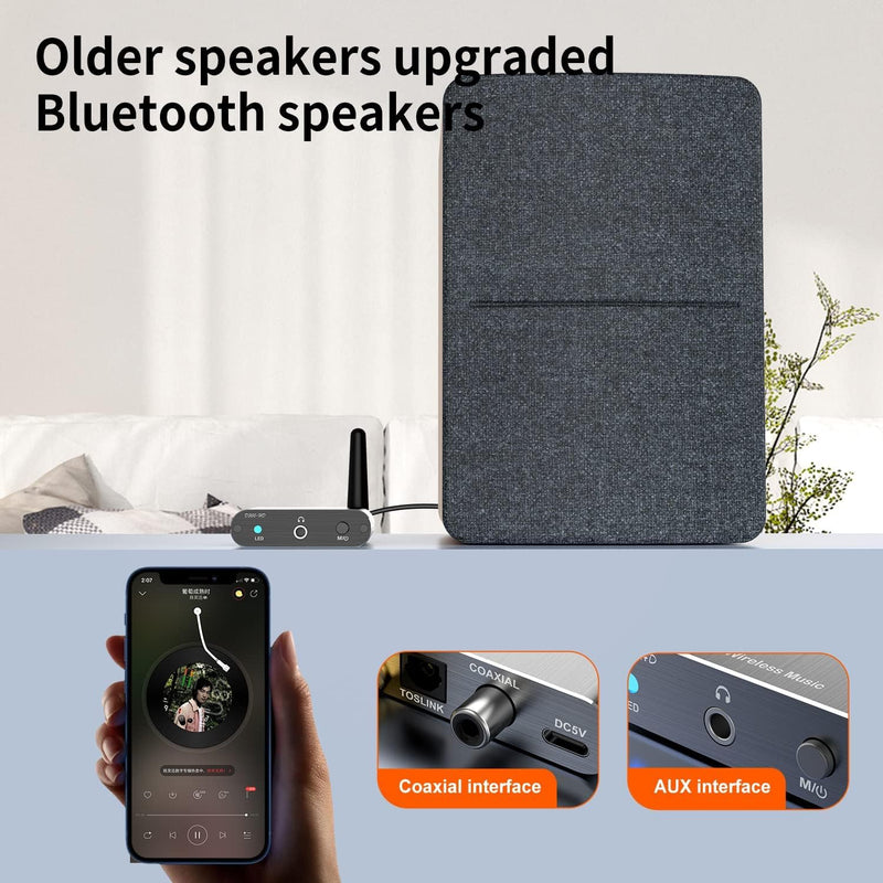 [AUSTRALIA] - Bluetooth 5.2 Receiver Adapter for Old Home Stereo Receiver Speakers, Wireless Audio Transmitter Receiver for Headphones, Support Aux, Coxial and Optical Outputs 