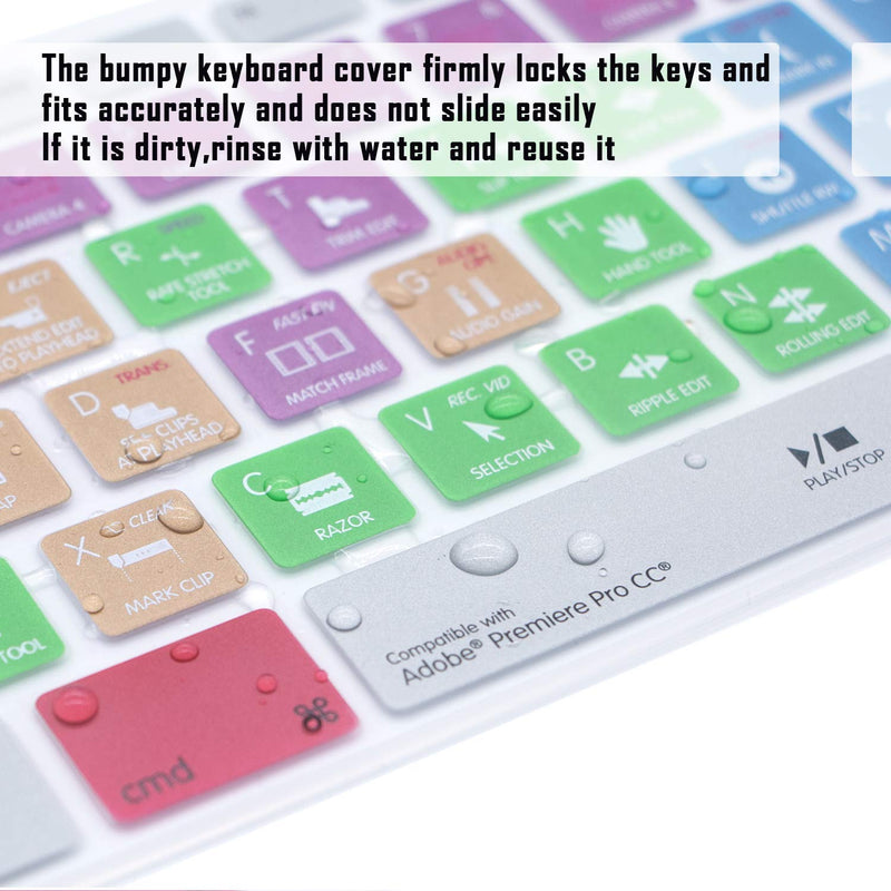 MMDW English Silicone Premiere Pro CC Shortcuts Hotkey Keyboard Cover Skin for iMac G6 MB110LL/B MB110LL/A A1243 Keyboard with Numeric Keypad NumberPad(US and EU Version)