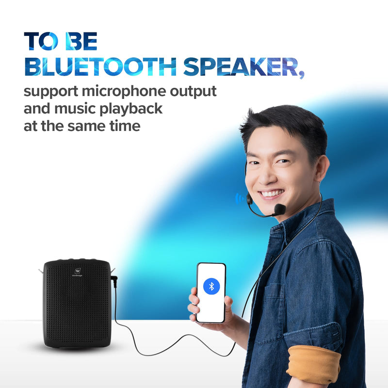 WinBridge Portable Voice Amplifier with Wired Headset Microphone, Small Bluetooth Speaker with Mic,Personal Microphone Speaker for Teachers, Trainers Coaches, Instructors, Tour guides, Public Speakers