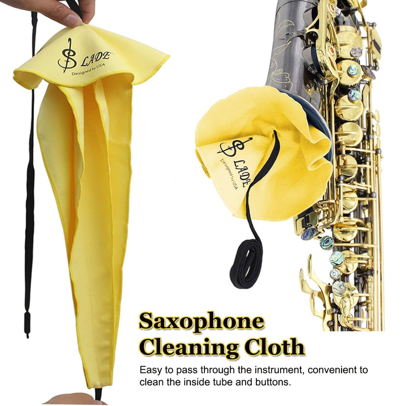 Saxophone Cleaning Cloth Kit, 4 in 1 Saxophone Cleaning Swab Kit, Including Cleaning Swab and Mouthpiece Brush for Alto Tenor Soprano Sax and Other Wind & Woodwind Instruments (Yellow) Yellow