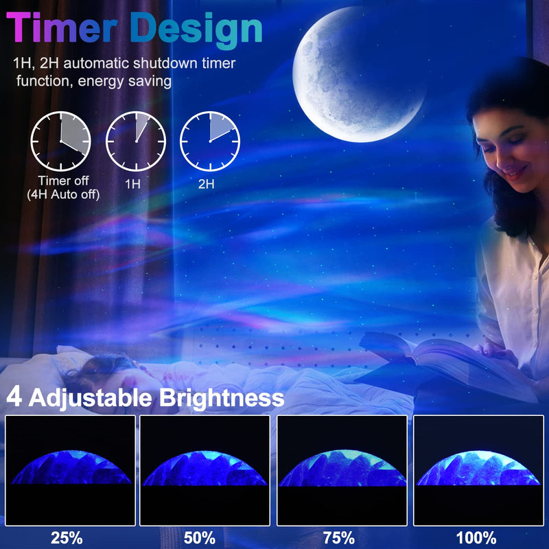 Cadrim Star Light Projector Aurora with Moon, LED Laser Starry Projection Built-in Bluetooth Speaker and Remote Multi-Color Night Lamp for Bedroom, Home Theater, Game Room and Mood Ambience Black