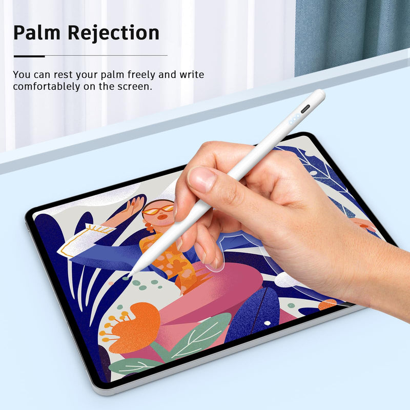 Fast Charge Stylus Pen for iPad, Palm Rejection & Tilt Sensitivity, Compatible with iPad Pro 11/12.9in, iPad 6/7/8/9/10, iPad Air 3/4/5, iPad Mini 5/6 White