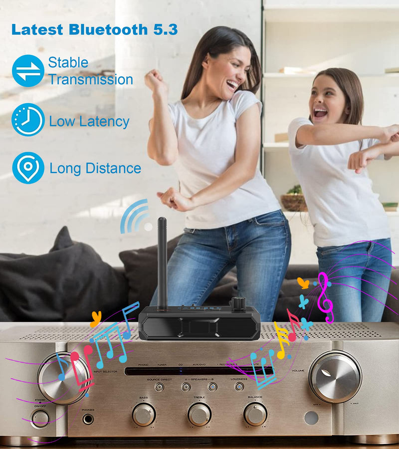 Bluetooth 5.3 Receiver for Home Stereo, Low Latency & HD Music Audio Bluetooth to RCA Adapter for Stereo/Speakers/Wired Speakers/Home Music Streaming Stereo System, Support Optical AUX 3.5mm