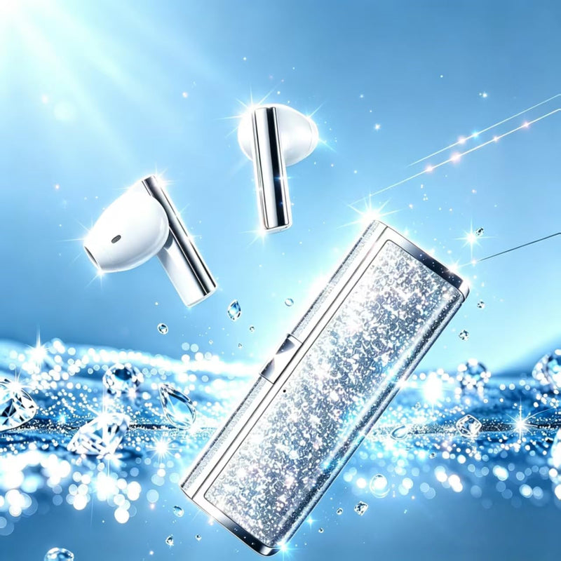 Lipstick Shape Wireless Earbuds, Sparkling Silver Crystal Decor Mini Earphones with Portable Charging Case,Clear Audio in-Ear Headphones, Elegant for Women