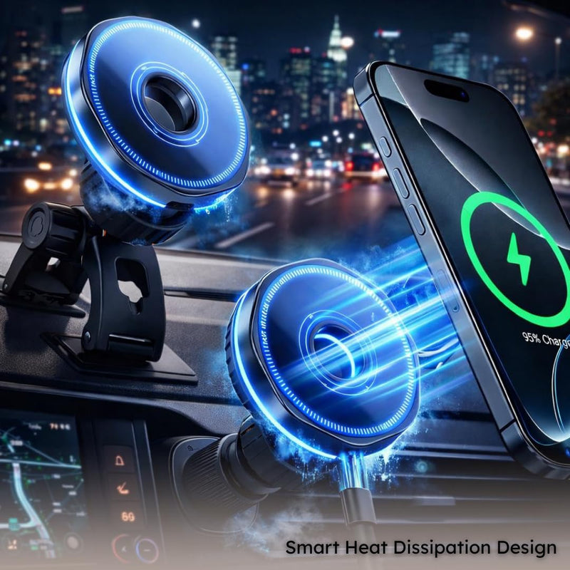 MagLock Plus Magnetic Wireless Car Mount Charger 15W, Phone Holder for Your Car with Fast Charging, 360° Rotation, Vent & Dashboard Mount, USB-C, Compatible with iPhone 11–17 Series