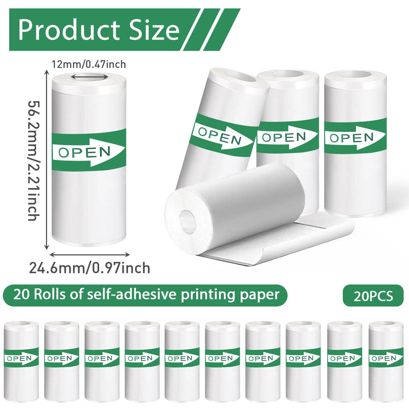 20PCS Mini Printer Paper,Thermal Sticker Paper,Self-adhesive,Mini Thermal Printer Paper,Mini Photo Printer Labels, For Photos, To-do Lists,Notes,Black On White,5.7 x 2.5cm
