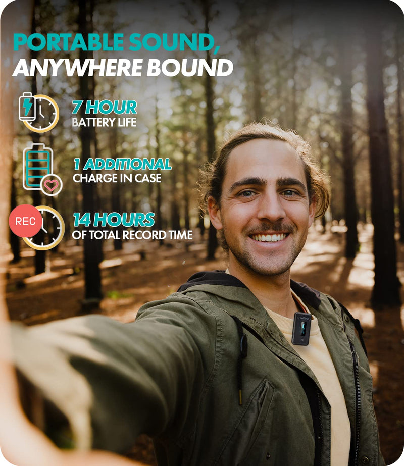 Movo WMX-2-DUO Wireless Camera Microphone Lapel Mic with Charging Case - Lav Mic, Wireless Lapel Microphone 2.4GHz Lavalier, Lav Mic for Vlogging, DSLR, Computer 2 Transmitters