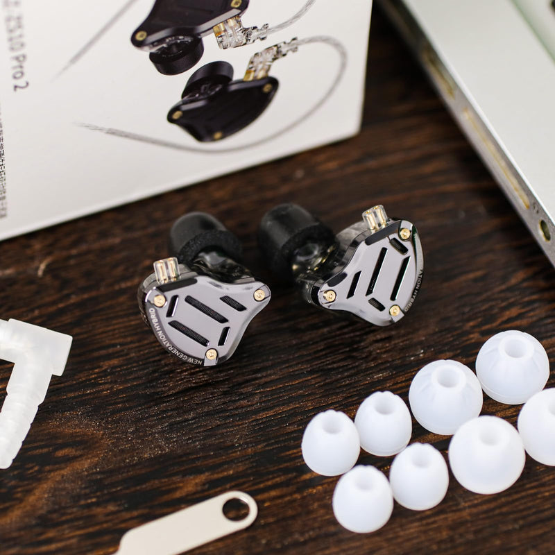 Linsoul KZ ZS10 PRO 2 1DD+4BA in Ear Monitor IEM(Black, with Mic) + Tripowin Zonie 16 Core Silver Plated IEM Cable(Recessed 2pin, 3.5mm, Grey)