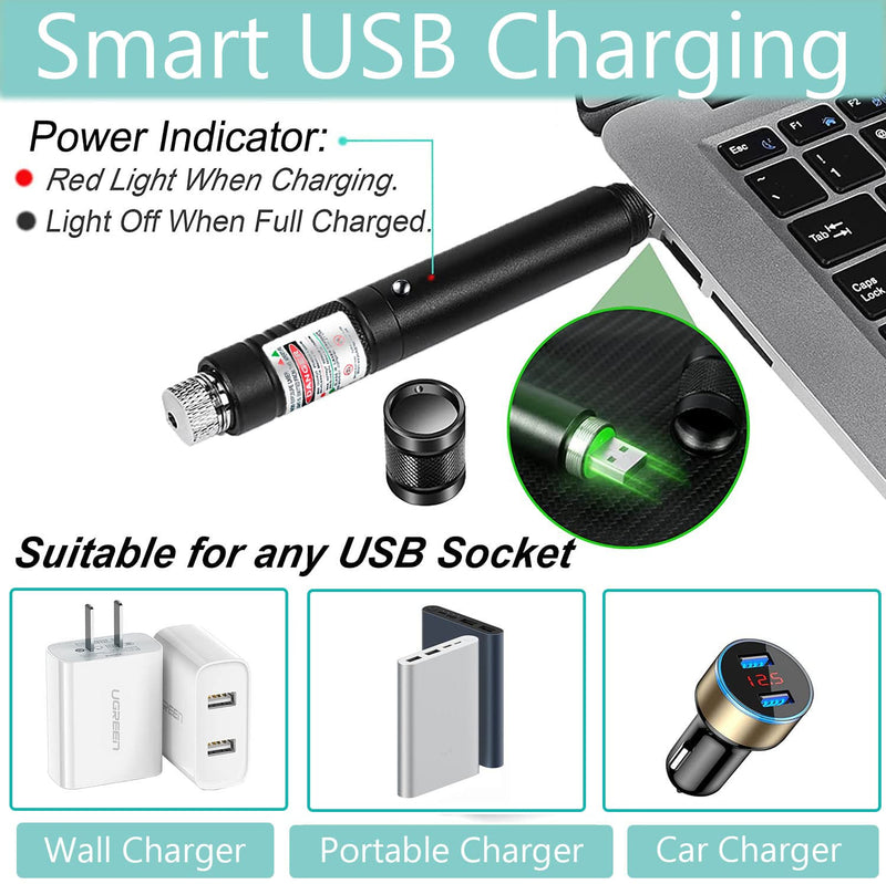 [AUSTRALIA] - Green Laser Pointer, Long-Range high-Power Laser Pointer, Adjustable Mode, 2000 Meters Handheld Laser Pointer, Suitable for Camping, Hiking, Emergency, USB Charging 