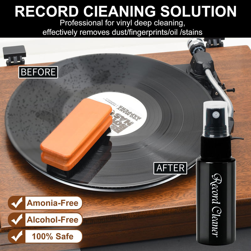 6-in-1 Vinyl Record Cleaning Kit | Vinyl Record Cleaner Kit – Includes 2in1 Velvet Microfiber Brush, Soft Antistatic Nano Fiber Brush, Cleaning Liquid, Duster & Stylus Brush, Storage Box, for Records 6PCS