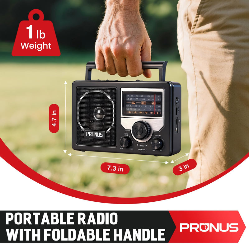 [AUSTRALIA] - PRUNUS J-81 AM FM Radio Portable Bluetooth, Solar/D Battery Operated/USB-C Rechargeable for Emergency, Transistor Radios with Headphone Jack,Support TF Card/USB Playing, Large Knob Easy to Use 