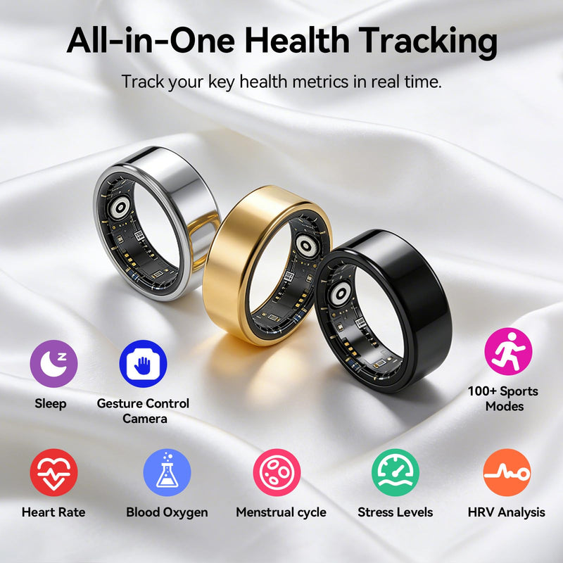 Smart Ring Fitness Tracker for Women and Men, Heart Rate Monitor, Sleep and Stress Monitoring, Menstrual Cycle Tracking, Step Counter, IP68 Waterproof, No Subscription, Compatible with iOS and Android Silver 13