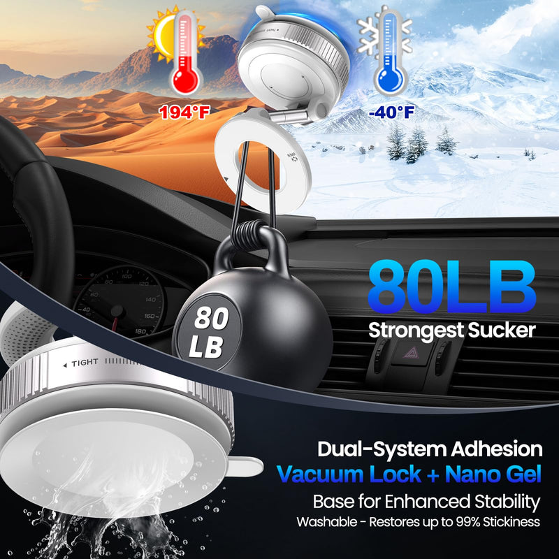 Jikasho Magnetic Phone Holder for Car, Suction Cup Phone Mount for Magsafe | 360° Adjustable Vacuum Car Phone Mount, Hands-Free Phone Holders for Your Car for iPhone 17 Pro Max 16 15 14 13 12 Air Plus White