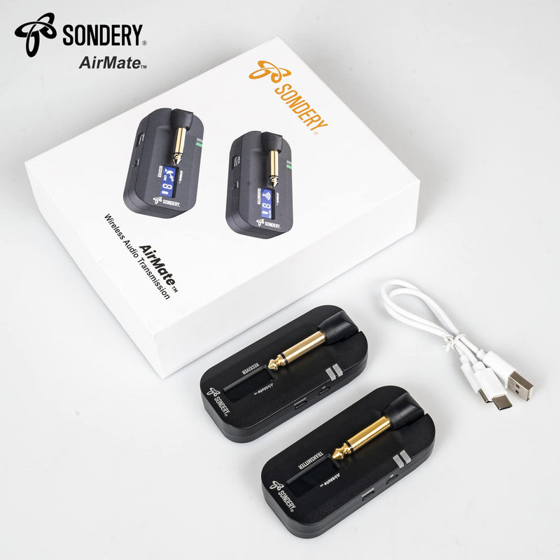 Sondery Wireless Transmitter Receiver System 5.8GHz with Display Screen for Easy Monitoring for Guitar Bass Keyboard Multi Instruments 24-bit High-Quality Audio Ultra-Low Latency Rechargeable