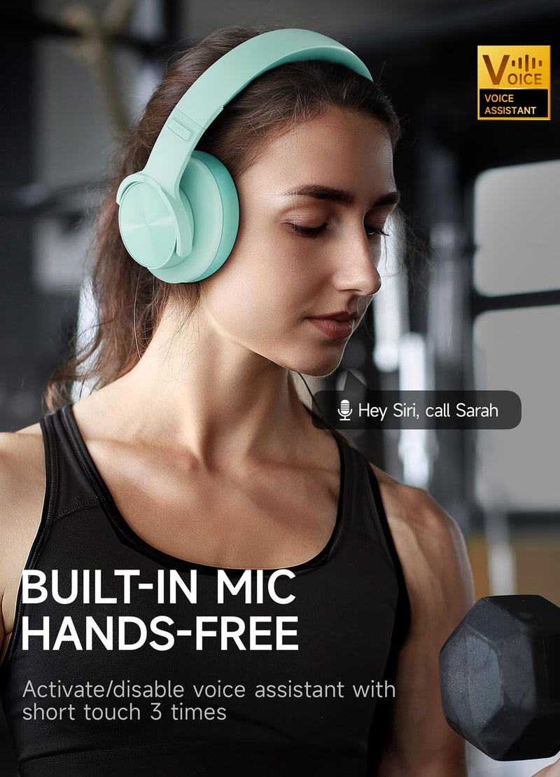 Picun B8 Bluetooth Headphones Over Ear, 120H Playtime Wireless Headphones with 3 EQ Modes Low Latency, Hands-Free Calls, Deep Bass Headphones for Travel Home Office Cellphone PC (Cyan) Cyan