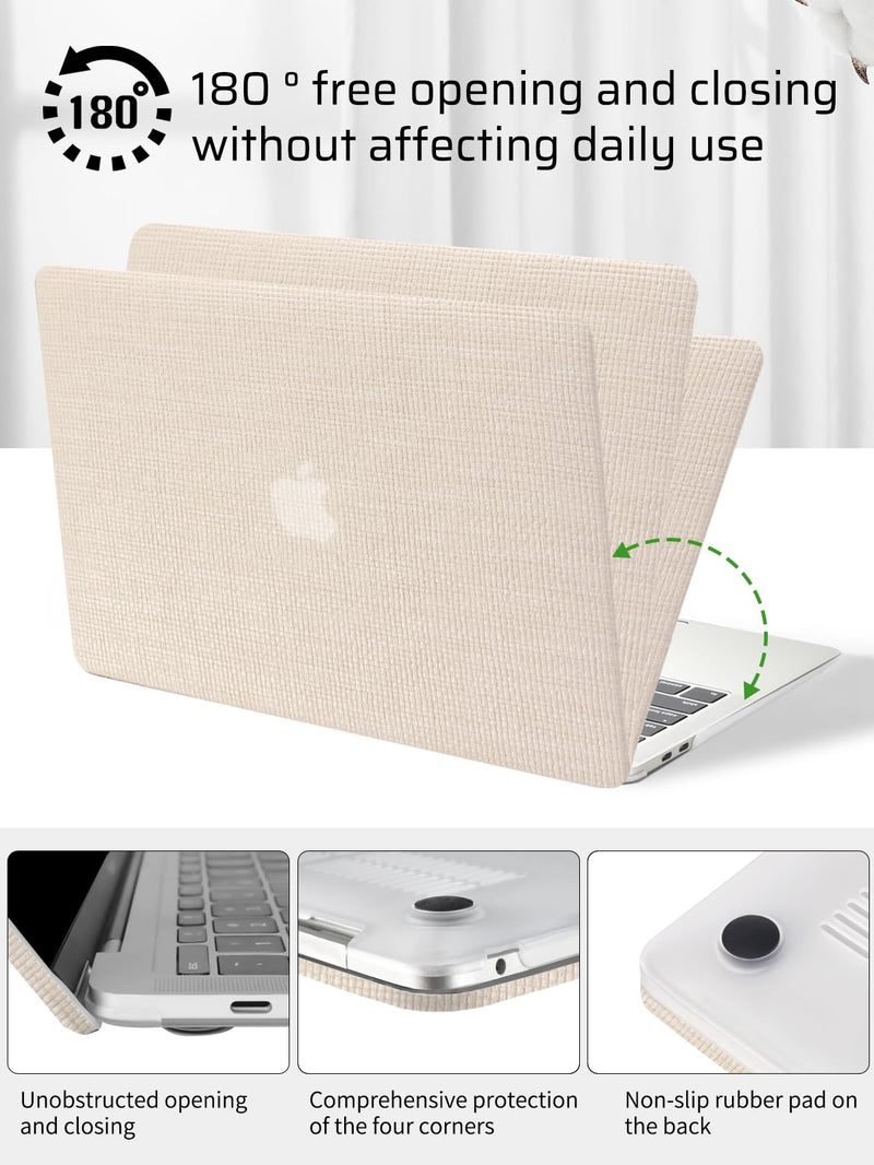 Seorsok Compatible with MacBook Air 13 Inch Case2022 2021 2020 2019 2018 Release A1932 A2179 M1 A2337 Touch ID,Elegant Leather Plastic Hard Shell Case with Transparent Keyboard Cover,Beige Woven Air13（A1932 A2179 M1 A2338） Beige