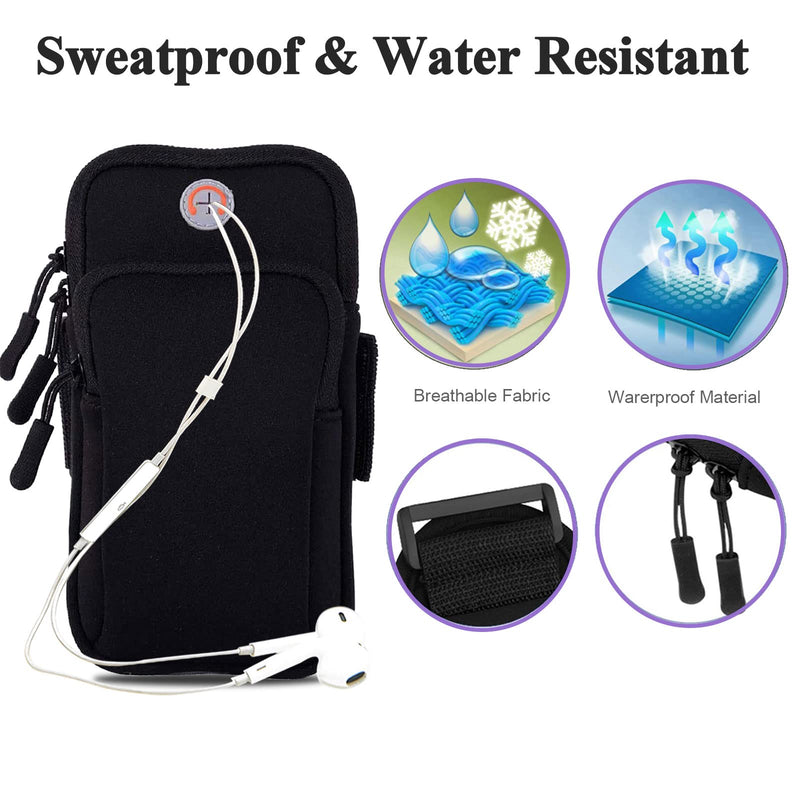 2Pack Phone Armband for Running,Cell Phone Holder Arm Band for iPhone 15 14 13 12 11 Pro Max Xs Max Xr X 8 7 6S 6 Plus SE/Galaxy S24 S23 S21 S20 Note 10,Waterproof iPhone Armband,Black Sleeve 1-Black