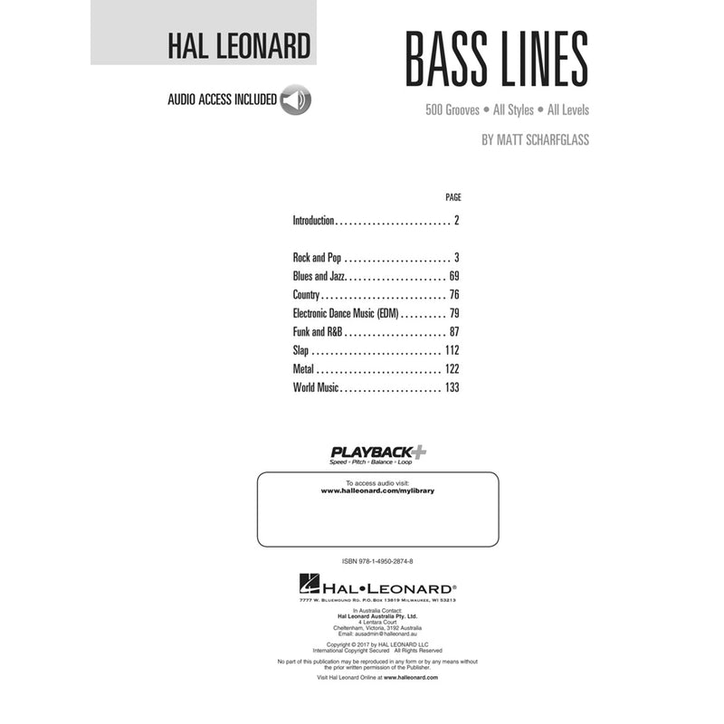 Bass Lines - Hal Leonard Bass Method | 500 Bass Grooves, Riffs, and Fills for All Styles and Levels | Bass Guitar Tablature Songbook with Audio Tracks |Bass Instruction Book for Beginners to Advanced