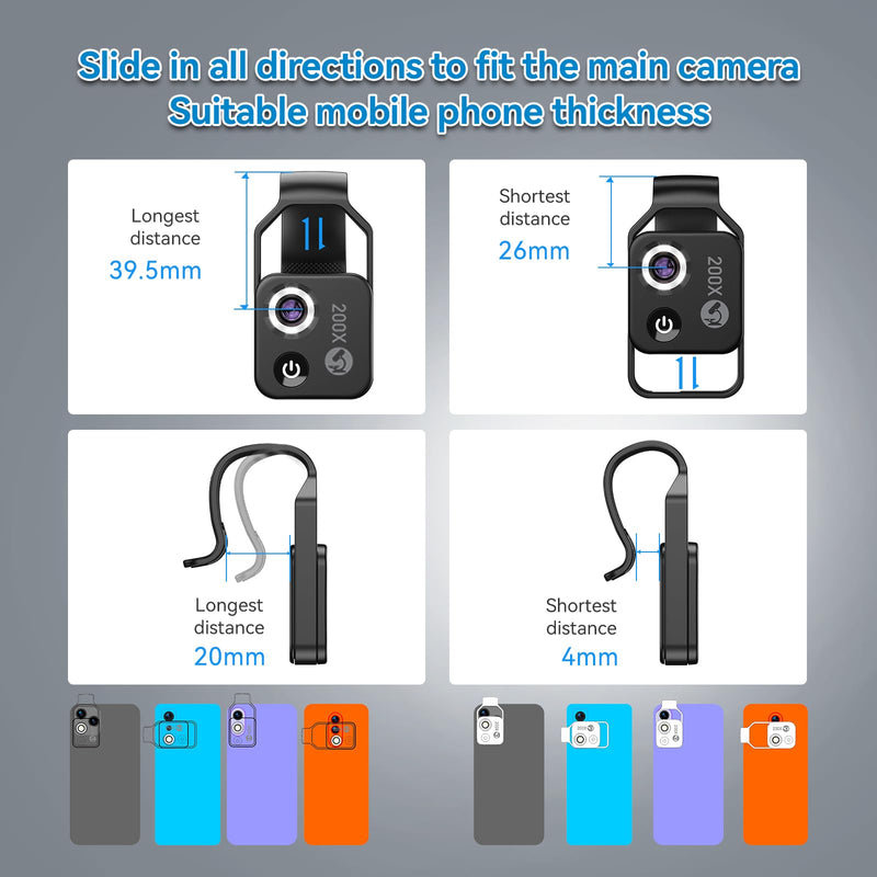 [AUSTRALIA] - APEXEL 200X Phone Microscope Lens, Nano Zoom Phone Micro Lens for iPhone Android with LED Light CPL Universal Clip, Nanozoom Mini Pocket Digital Microscope, Portable Smartphone Macro Lens Camera 